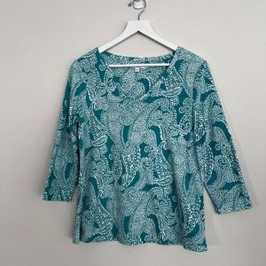 Chico's Paisley Pima Cotton 3/4 Sleeve V-neck Basic Tee Size 1 (M)